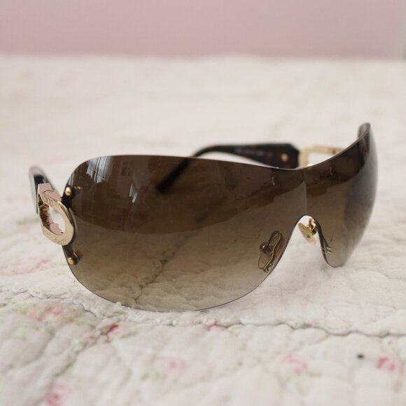 Jimmy Choo Y2K Gradient Rimless Rectangle Wrap Sunglasses Gold/Brown - Picture 2 of 9